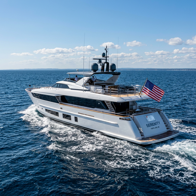 USCG documented yacht flying American flag on open ocean waters