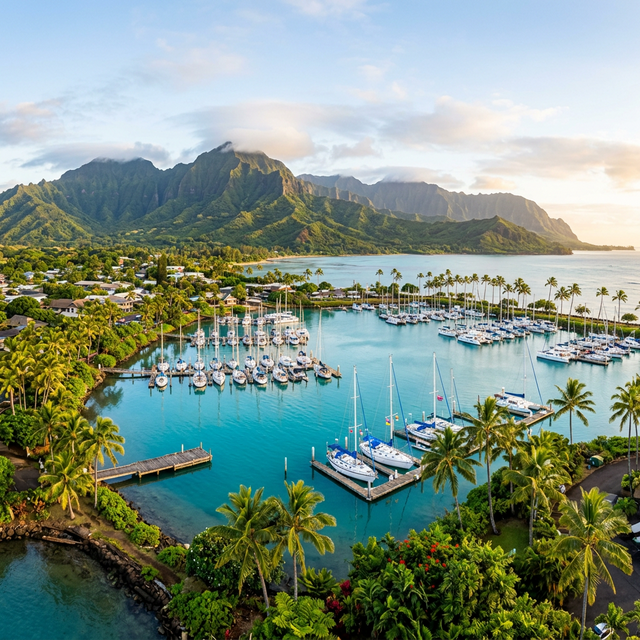 Scenic boating waterway in Hawaii — recreational boats on the water