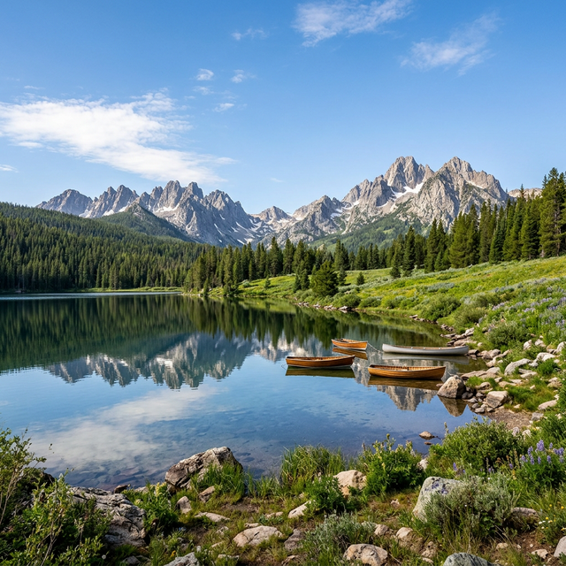 Scenic boating waterway in Idaho — recreational boats on the water