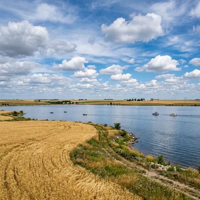 Scenic boating waterway in Kansas — recreational boats on the water
