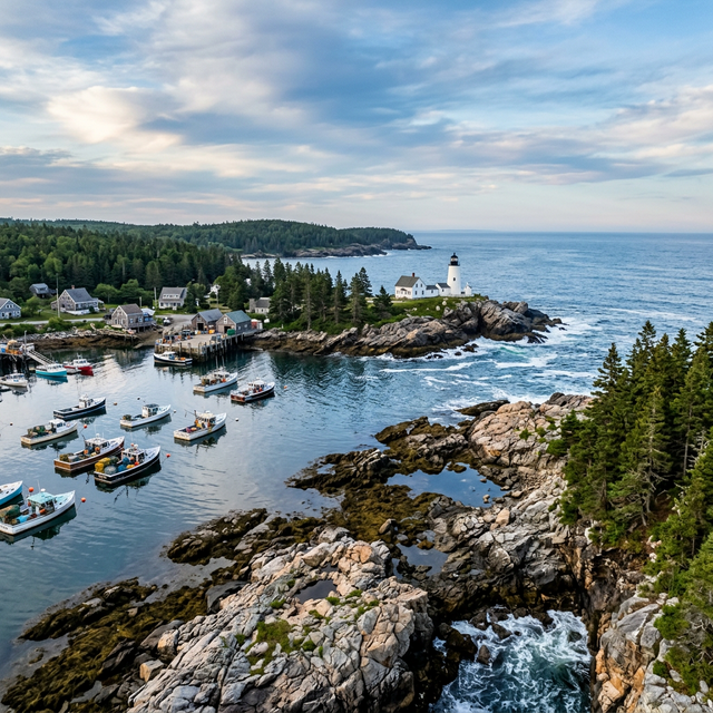 Scenic boating waterway in Maine — recreational boats on the water