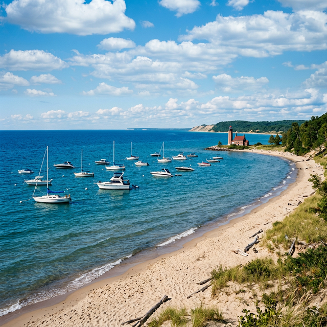 Scenic boating waterway in Michigan — recreational boats on the water