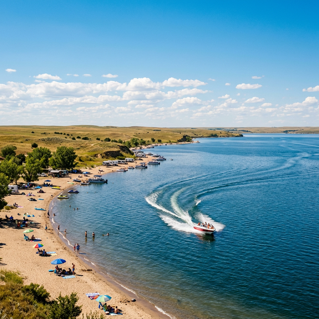 Scenic boating waterway in Nebraska — recreational boats on the water