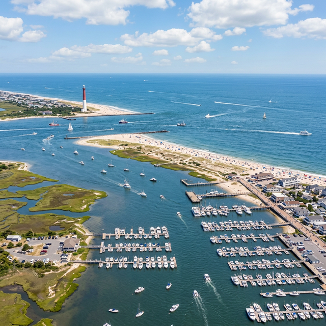Scenic boating waterway in New Jersey — recreational boats on the water