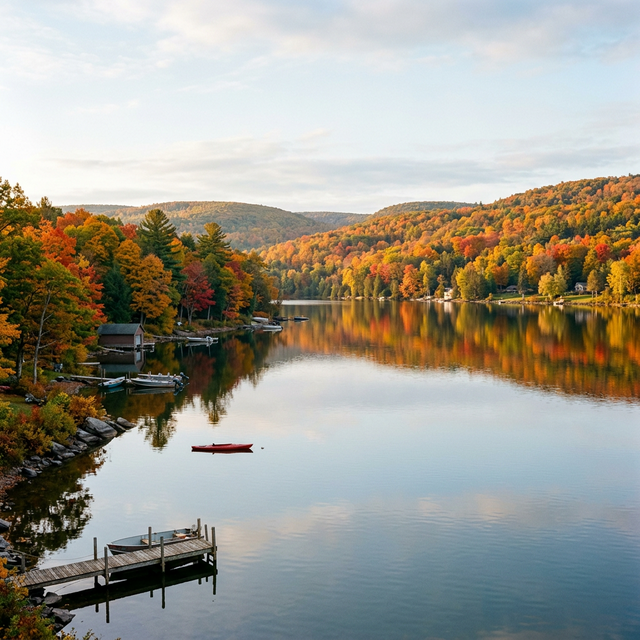 Scenic boating waterway in New York — recreational boats on the water