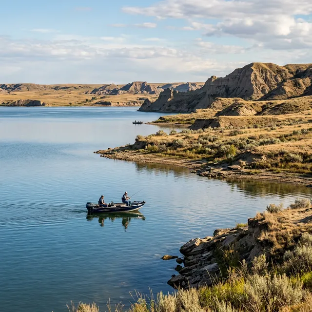 Scenic boating waterway in South Dakota — recreational boats on the water