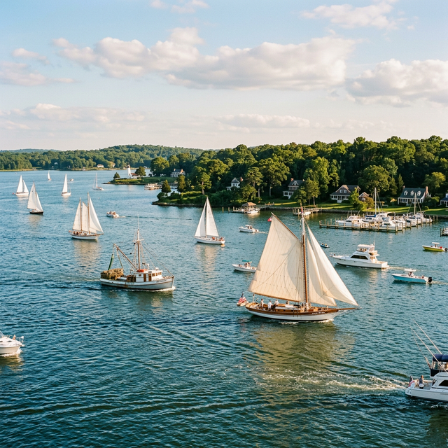 Scenic boating waterway in Virginia — recreational boats on the water