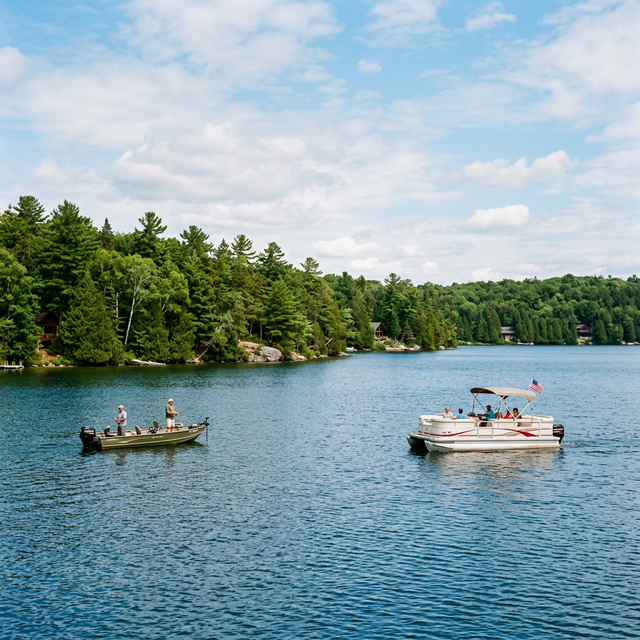 Scenic boating waterway in Wisconsin — recreational boats on the water